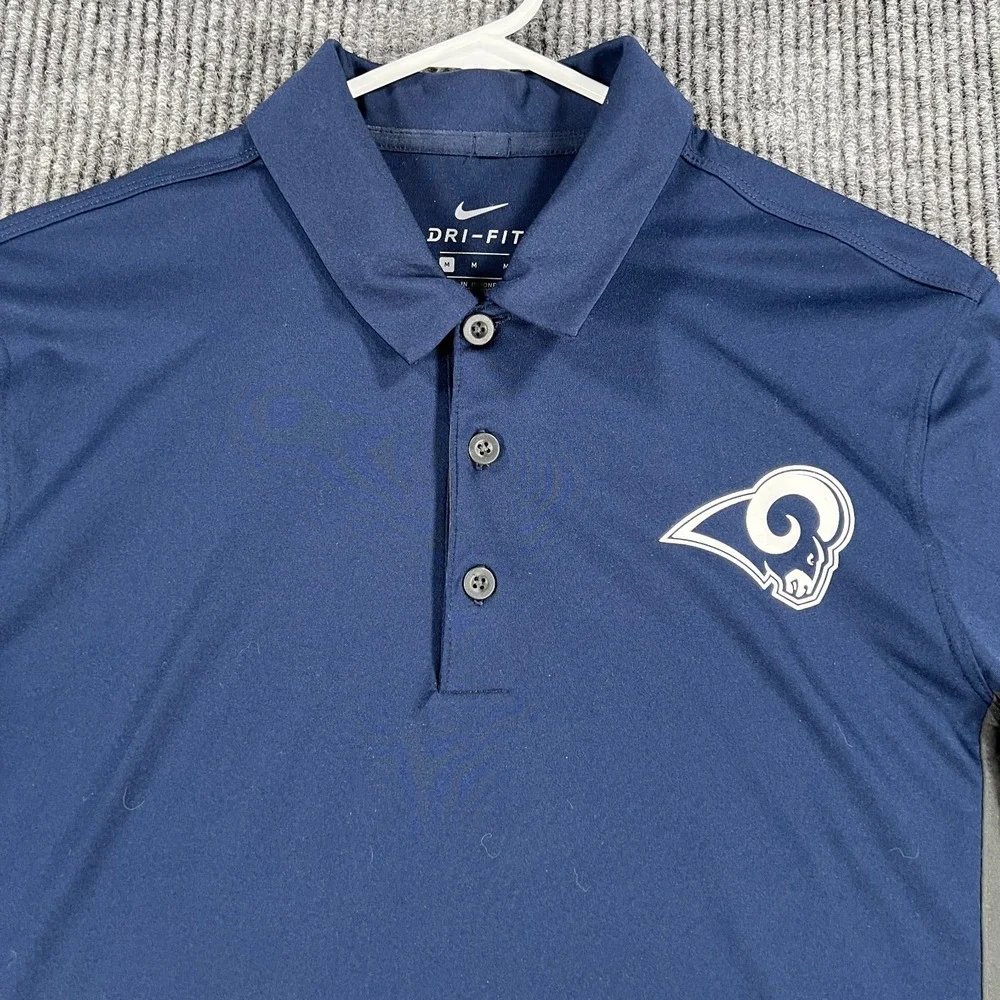 Los Angeles Rams Polo Shirt Mens Medium Blue Short Sleeve Nike NFL Football
